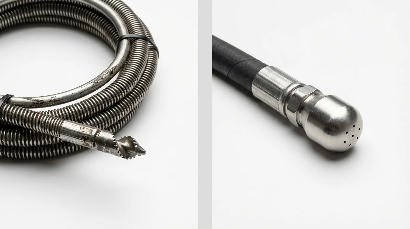Drain snake cable and hydro jetting nozzle used for drain cleaning in Maple Valley, WA