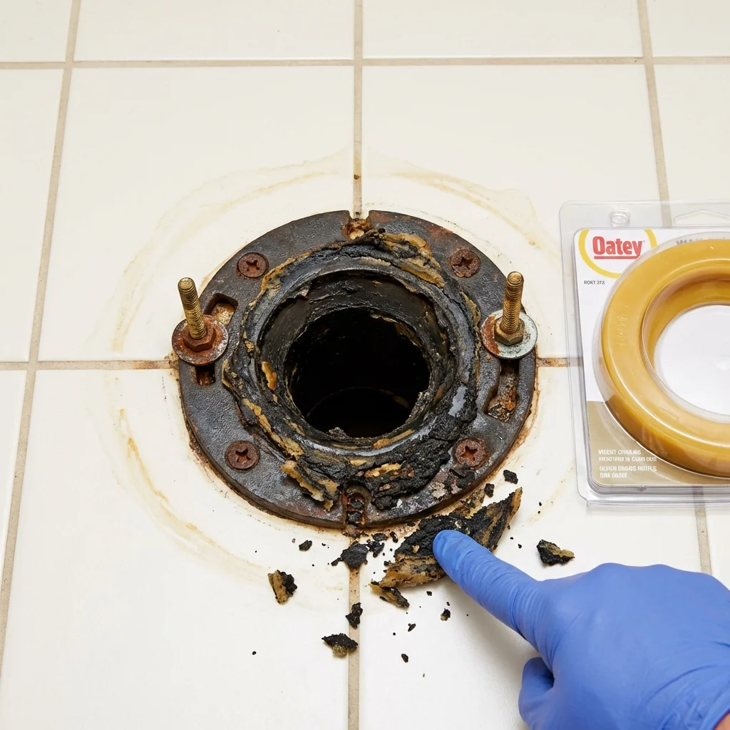 Failed wax ring showing water seepage at the base of a toilet in a Maple Valley, WA home